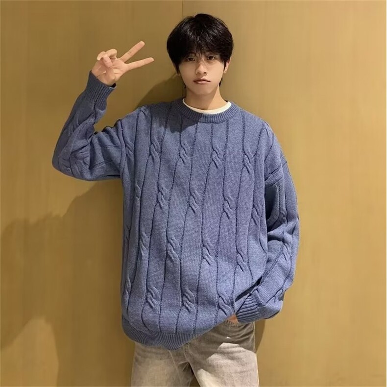 秋冬新款麻花圆领毛衣男韩版潮流针织衫宽松休闲毛线衣男装Y1819,男装针织衫/毛衣,星座506