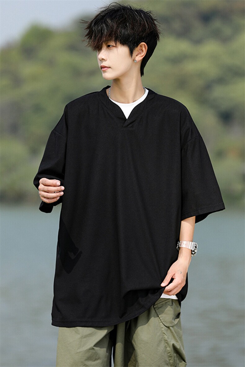8XL-M短袖t恤男款夏季薄款垂感小V领七分袖加肥加大码DT005特P20,男装T恤,电商B312