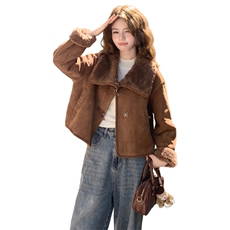 美拉德羊羔毛外套女皮毛一体翻领加厚保暖2025新款8061-P185-K280，女装羊羔毛/颗粒绒，浙宝115