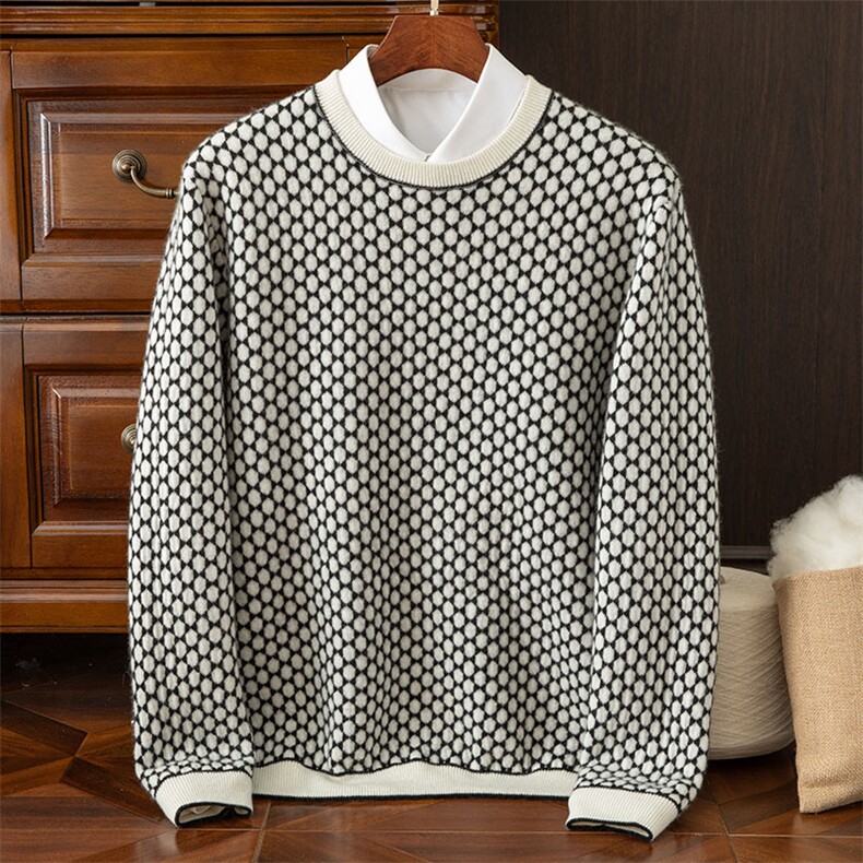 2024秋季新款羊绒泡泡圆领长袖套头衫，男装羊绒套衫，米亚康羊绒