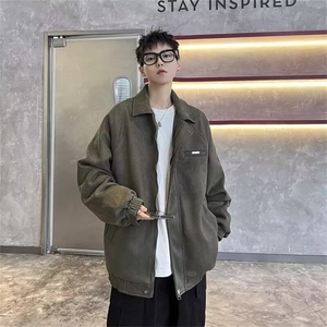 W008-P62 麂皮绒翻领外套港风帅气拉链纯色百搭机能夹克男女图片