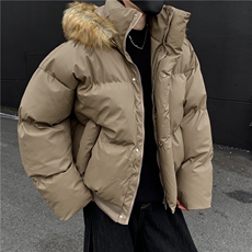 美式pu皮可拆卸连帽棉服男冬季潮牌毛领短款棉衣加厚保暖棉袄p115，男装棉衣，电商C307