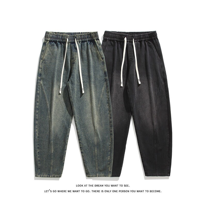 巴家弯刀高街牛仔裤宽松直筒裤松紧腰休闲长裤K8552-P40【特价】图片