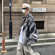 斑马纹渐变牛仔外套男秋季美式高街vibe风上衣春秋款潮牌乞丐夹克，男装夹克，星座601-2
