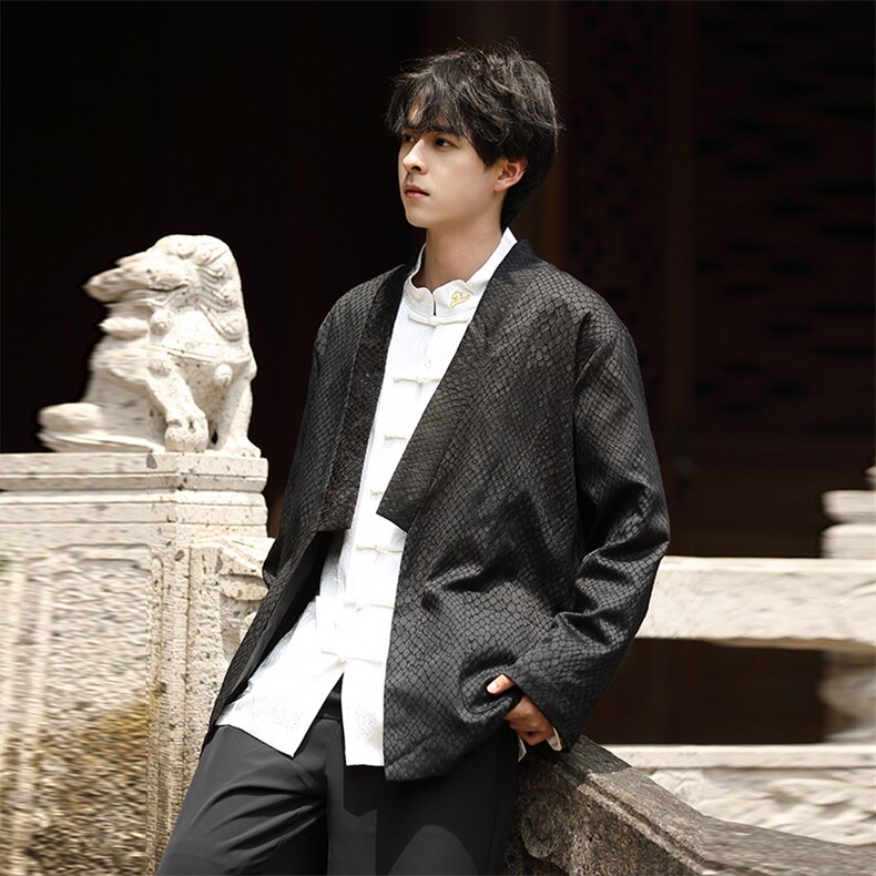 中性中式（将军）风蟒纹提花男女情款汉服道袍新中式开衫KS06，男装民族服装，星座305A（原312A-1）