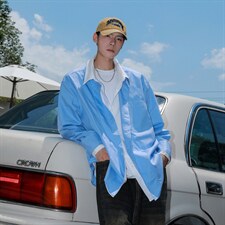 2026港风假两件大码M-5XL情侣男女潮长袖衬衫男CS77859P48控98，男装衬衫，星座227-7