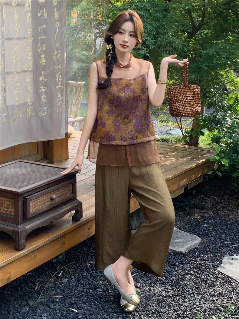 新中式套装女2026夏季新款独特漂亮设计感超火减龄无袖两件套,女装套装/套裙,丽影随形