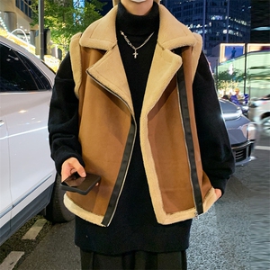翻领日系坎肩皮衣马甲加绒加厚男女冬季宽松休闲外套D011-P88图片