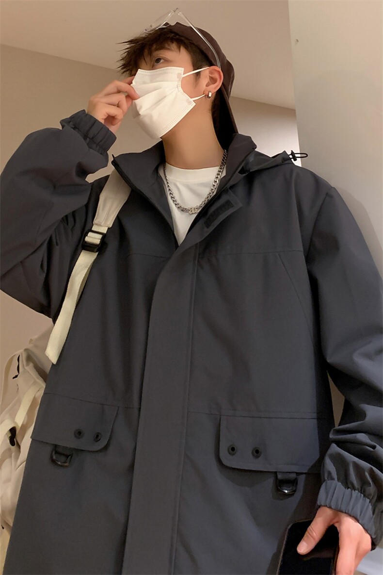 新款连帽冲锋衣夹克男山港风潮流宽松休闲外套A238-JK2305-P68,男装夹克,星座717