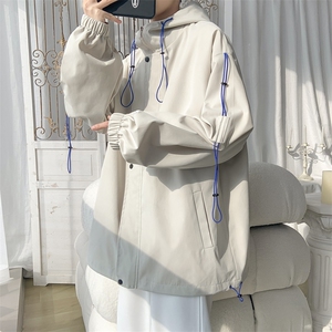 JK6008/P60春装新款男抽绳连帽夹克男宽松外套宽松大码上衣控78图片