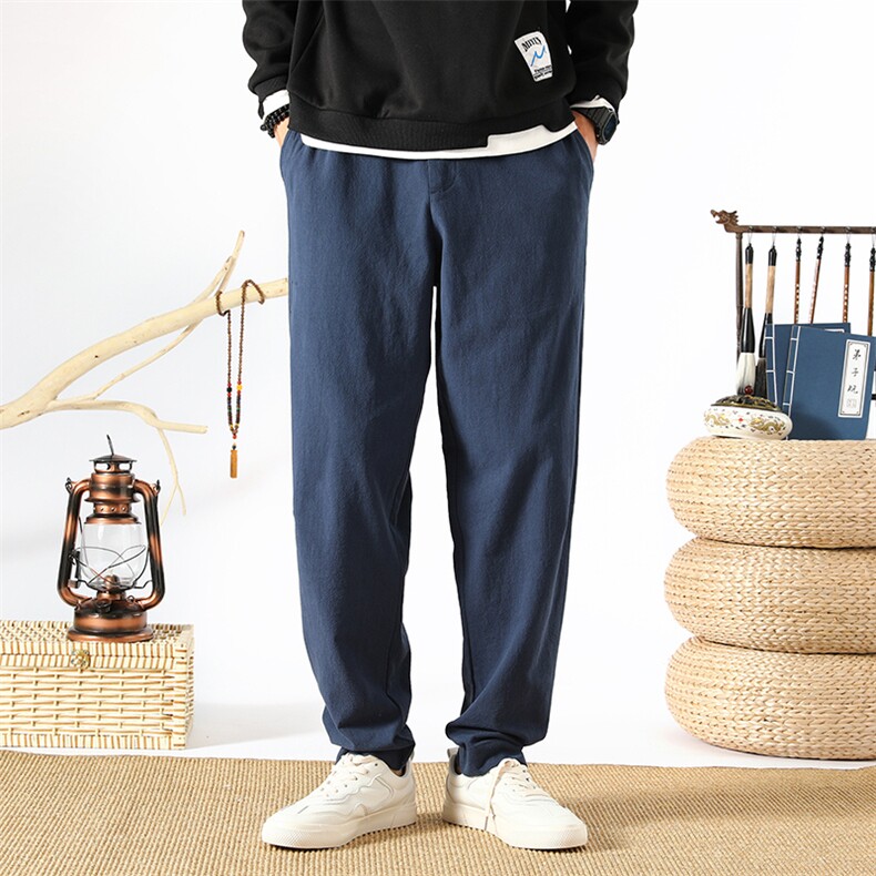 春夏纯色棉麻休闲裤男宽松运动潮百搭裤子刺绣风K2020-P60,男装休闲裤,星座1105-3