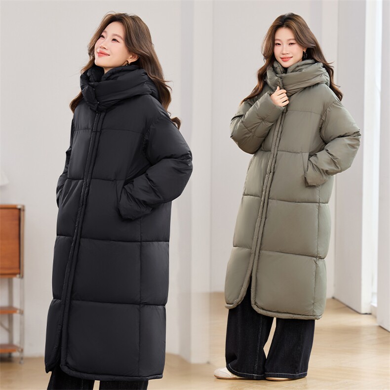 灰色加厚保暖长款连帽棉服外套女2025冬季新款气质氛围感百搭棉衣,女装棉衣/棉服,江南富贵女