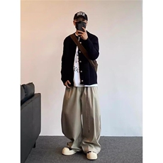 韩版cleanfit弯刀西裤男美式高级感挂绳设计阔腿长裤秋k3633-p48，男装西裤，星座1008