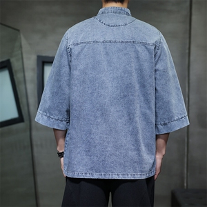 夏季牛仔七分袖衬衫盘扣立领上衣宽松大码男休闲CS2504-P7088图片