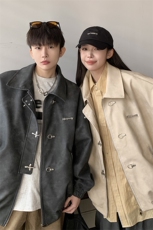 港风夹克男大码夹克情侣男女水洗雪花皮衣男JK8741P130控168，男装夹克，星座226-1