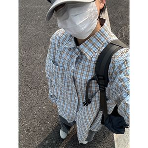 2025春夏款泡泡纱格子长袖衬衫高品质格子衬衫复古外套CS259-P45图片
