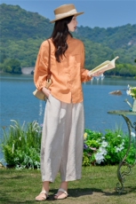 长袖棉麻上衣女2026年夏季气质翻领宽松慵懒风防晒衬衫罩衣，女装衬衫，梦懿尔