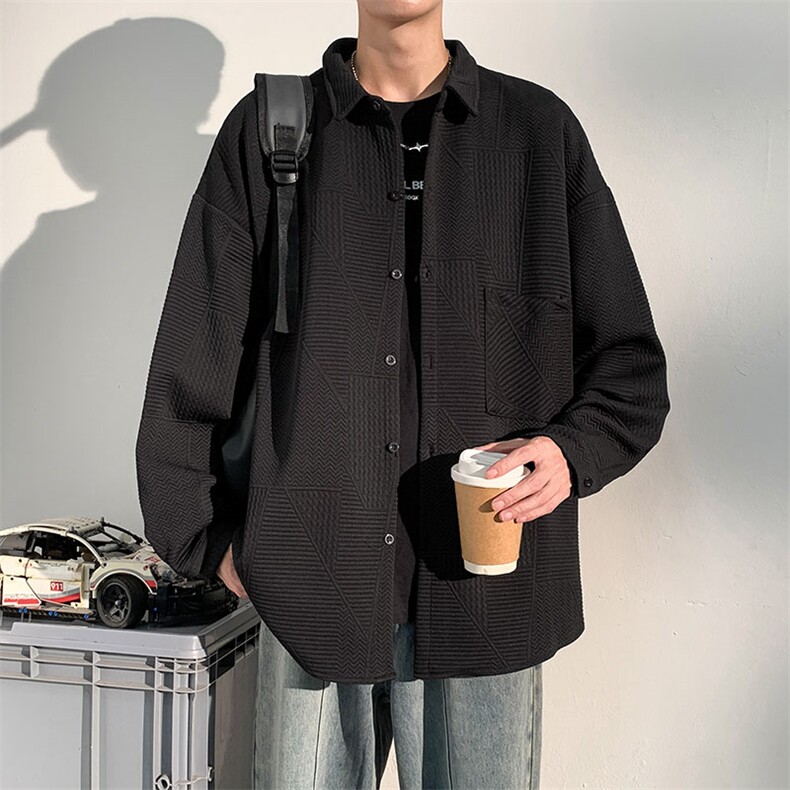 衬衫男秋季新款港风宽松提花长袖大码衬衣CS023-P45(现货）,男装衬衫,星座214-3