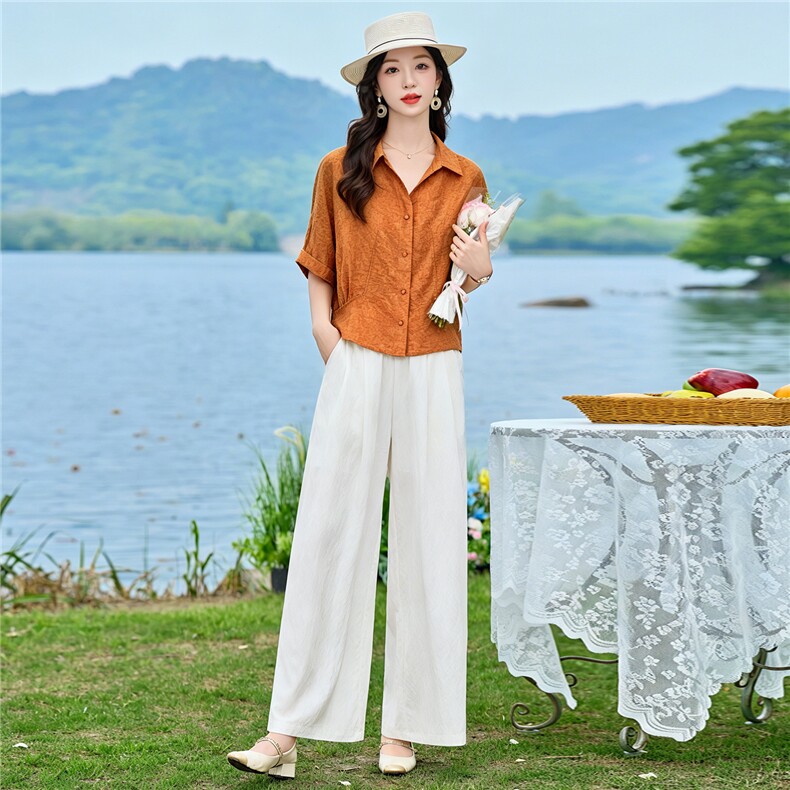 2026年夏季时尚休闲提花两件套裤子套装，女装套装/套裙，依路服饰