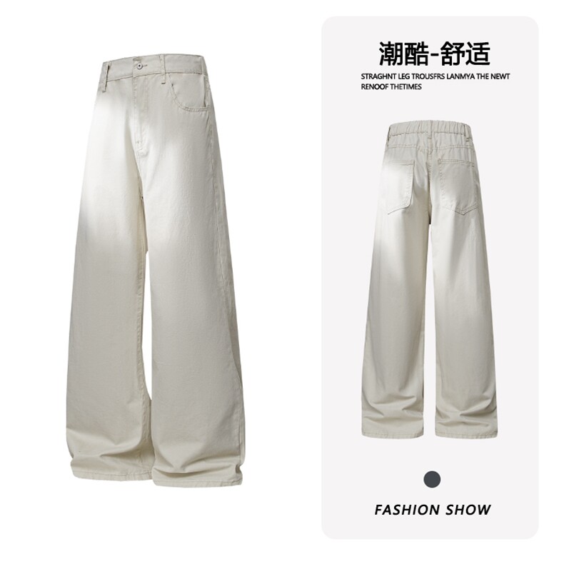 B221美式ins高街斜切宽松微喇休闲洗褪牛仔裤LK25590-特P45控78,男装牛仔裤,电商B221