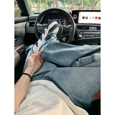【网图】复古蓝泼墨破洞牛仔裤男款夏季美式vibe裤子KNZ01CC-P48，男装牛仔裤，星座1007（原301D）