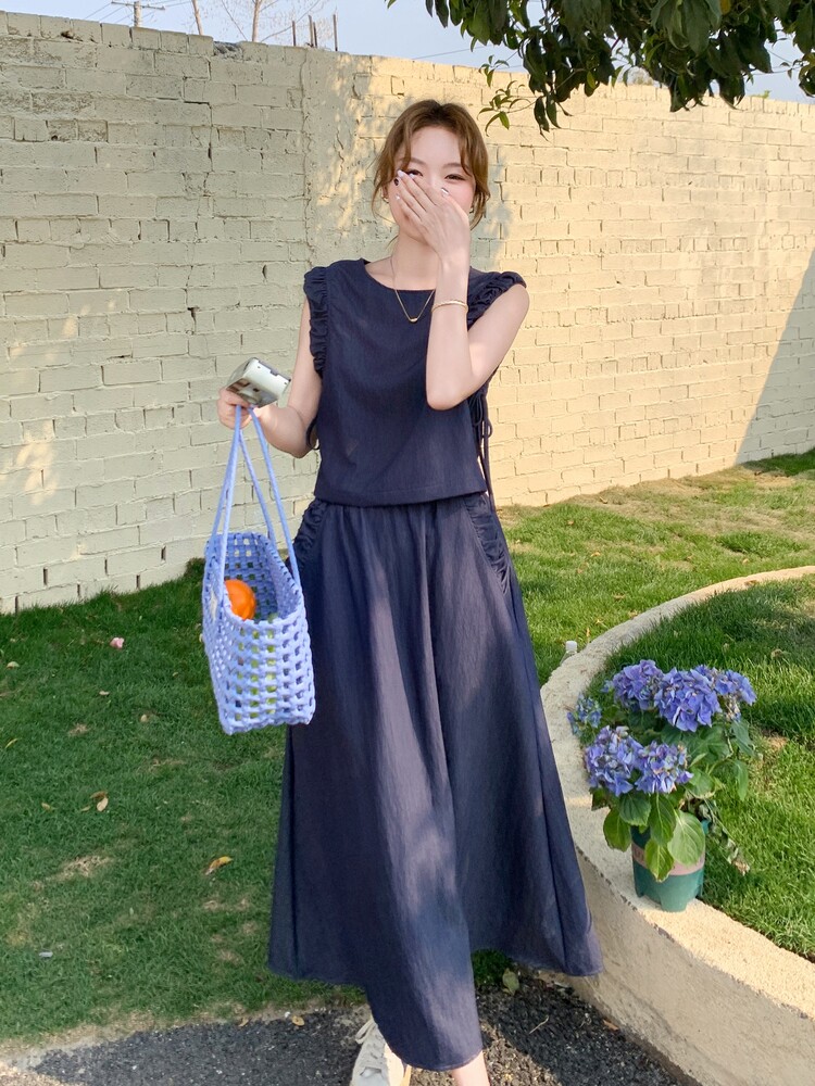 现货210-3239-P145-K208深蓝色无袖上衣套裙,女装套装/套裙,浙宝210（原浙宝191）