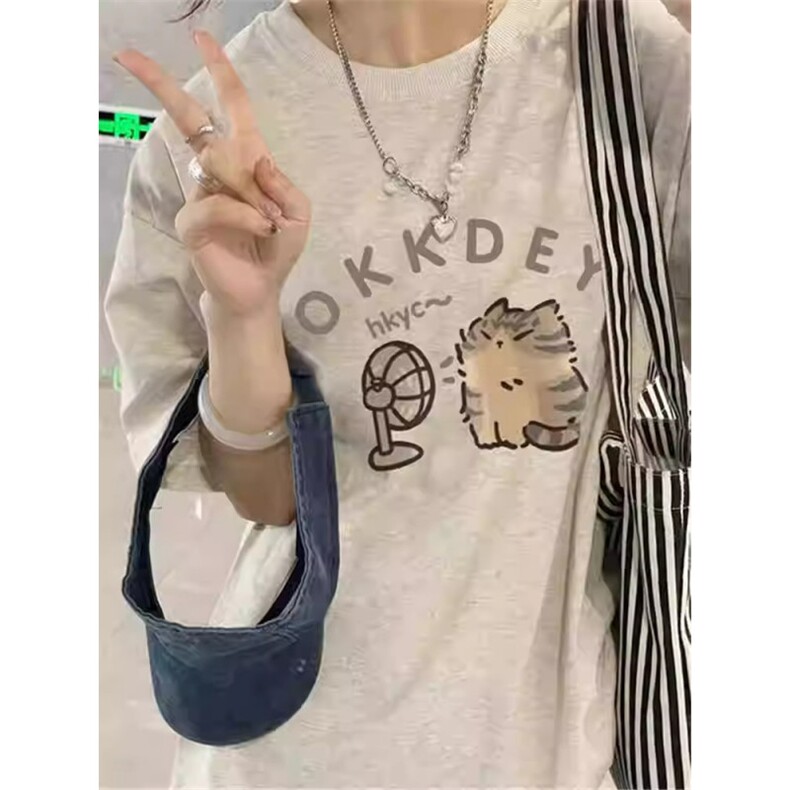 T0666-P25春夏小众美式短袖小猫印花纯棉T恤学院风学生宽松上衣,男装T恤,星座617A-2