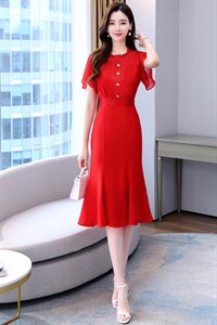 绿色连衣裙女收腰显瘦气质正式场合高级感超好看鱼尾长裙,女装连衣裙,尚娜萱