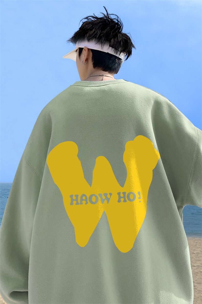 ！直播品质重磅宽松大码港风黄色W印花圆领卫衣WY115-特p28,男装卫衣,星座508（原C305）