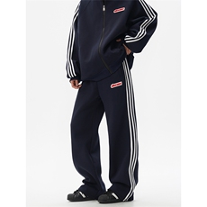 8XL-M条纹撞色开衫新年红卫衣运动套装潮牌运动服校园风TZ114P118，男装休闲套装，电商D206-1
