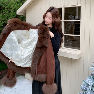 新款现货2B162-P485-K725鹿皮绒真狐狸毛90白鸭绒派克服图片