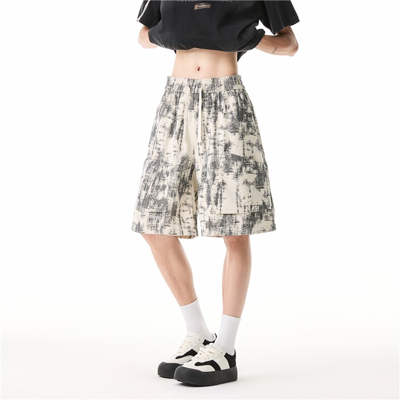 抖音品质夏季新款扎染灯芯绒宽松休闲短裤B315-K25529-特p25控48图片