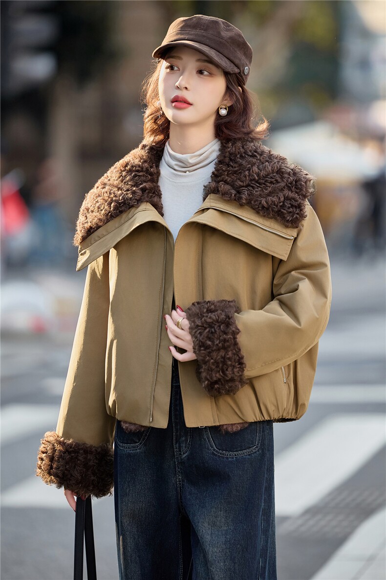 羊羔毛外套女2025冬新款独特漂亮的韩系小香风加绒加厚短款派克服,女装棉衣/棉服,瑶迪依秀