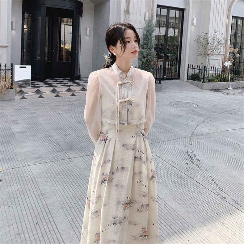 新款时尚复古盘扣立领两件套中式文艺套裙套装,商品下架区,秀美人生
