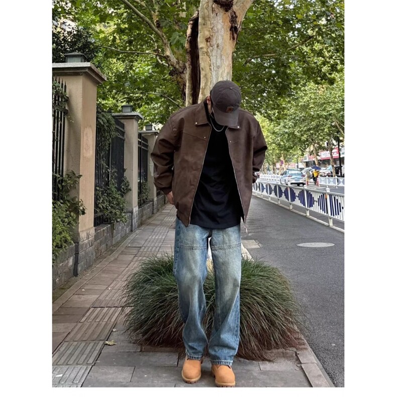 拼接牛仔裤男宽松直筒水洗重磅阔腿牛仔裤1001-1-XK897-P52,男装牛仔裤,星座1001-1