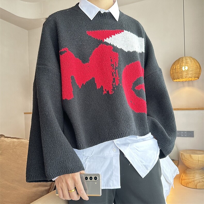 W287-P482025秋冬新款欧美圆领毛衣套头提花针织衫男女宽松上衣，男装针织衫/毛衣，星座911-1