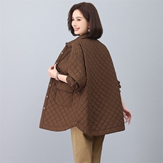 菱格加棉衬衣女中长款冬季新款韩版宽松加厚夹棉衬衫式轻薄棉外套，女装大码女装，独衣靓