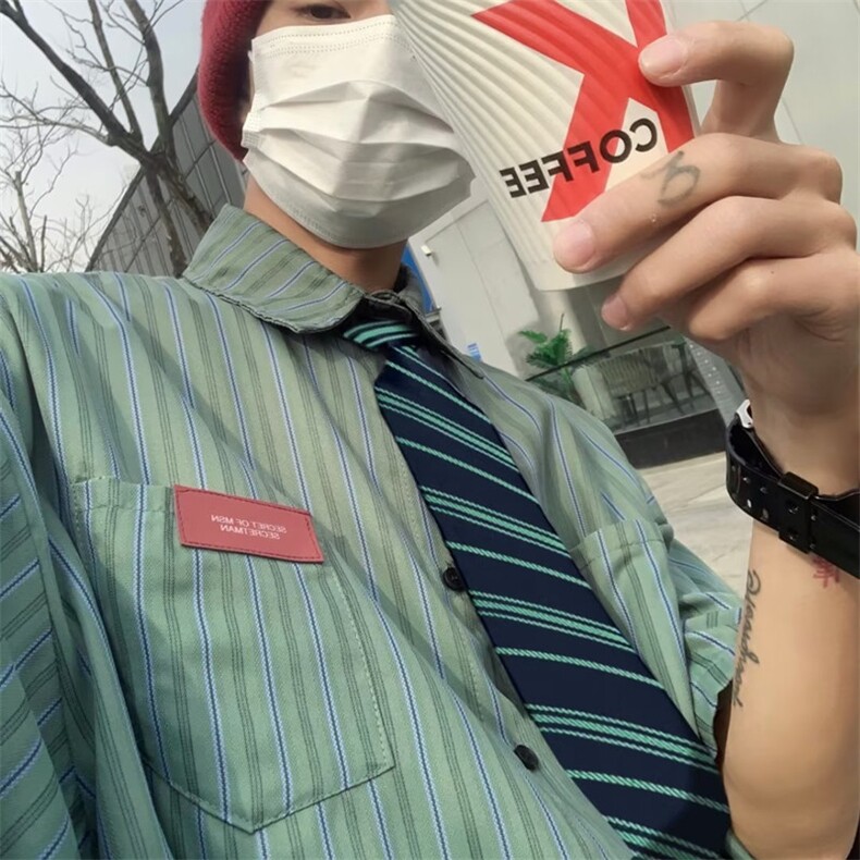 夏季美式复古日系潮流半袖设计感小众短袖条纹衬衫男女MC263-p33,男装衬衫,星座1008