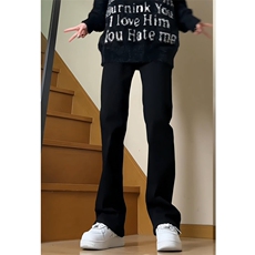 cleanfit黑色加绒牛仔裤男款美式高街vibe裤子窄版修身直筒微喇裤，男装牛仔裤，电商B220