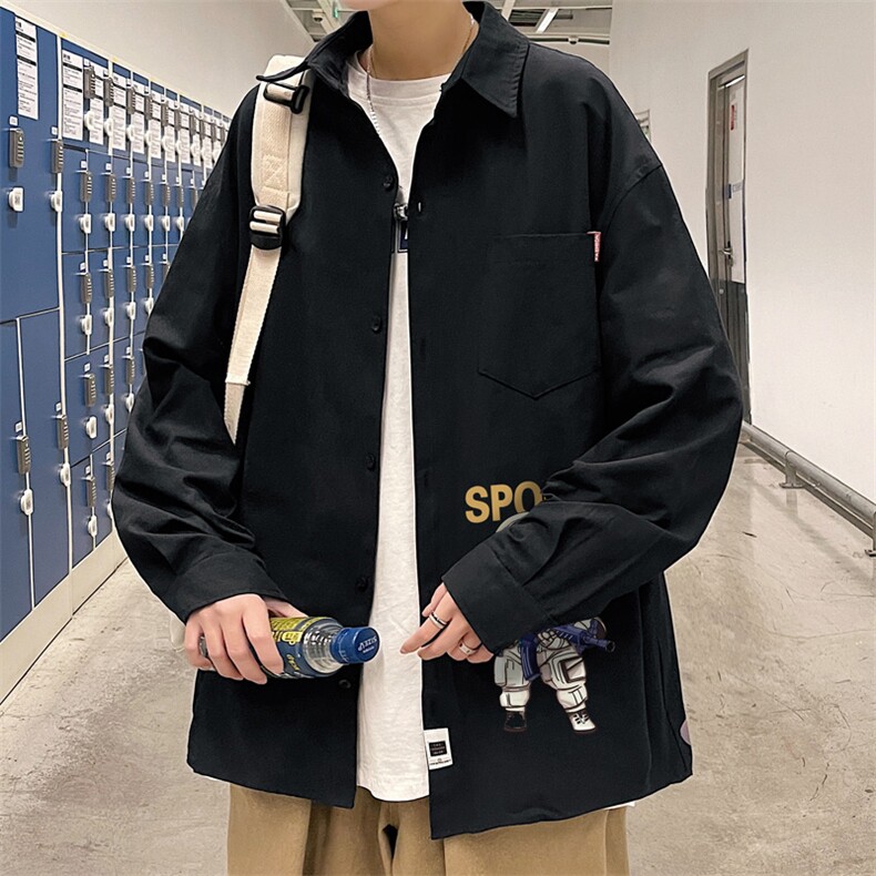 春季长袖衬衫男宽松港风衬衣男外套男CSCS285-P35,男装衬衫,电商B371
