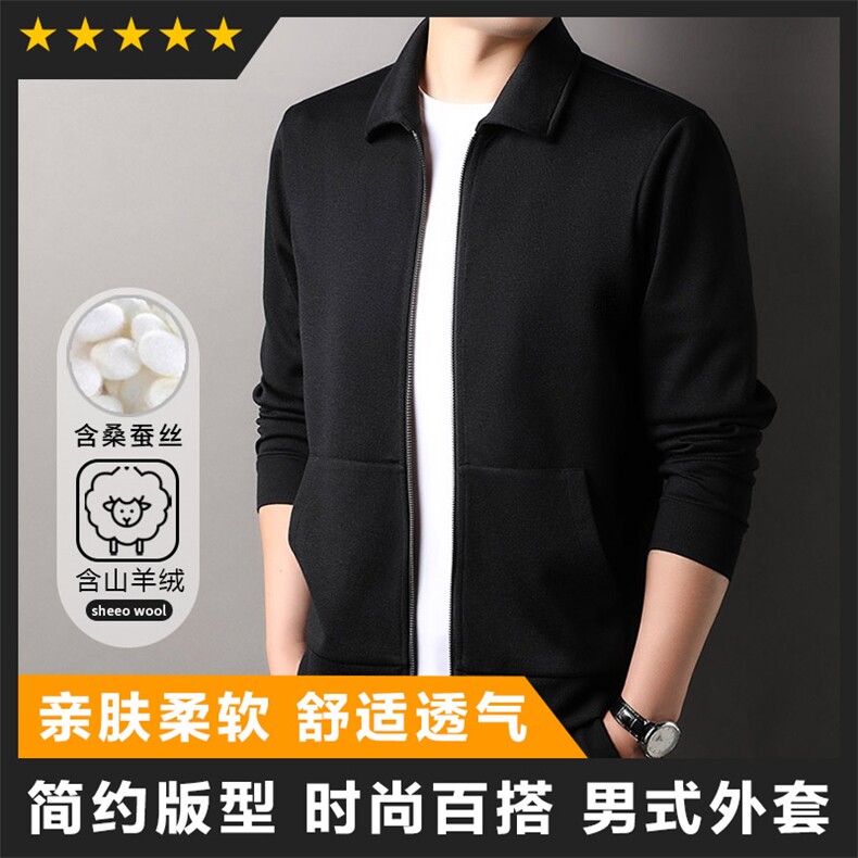 男装卫衣F83106翻领拉链开衫卫衣春秋季外套含羊绒图片