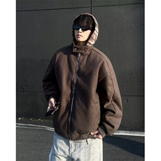 美式复古潮牌格纹连帽棉衣男冬季加厚假两件呢子外套W6278-P85，男装夹克，星座412-2