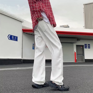 潮流美式泼墨直筒弯刀裤男士夏季款宽松复古休闲裤潮牌宽松直筒裤图片
