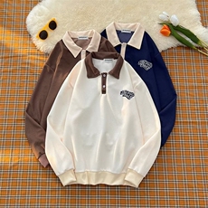 polo衫男长袖春秋港风华夫格卫衣学生潮流百搭宽松外套PL656P32，男装Polo衫，星座1013-5