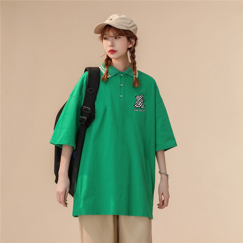 中性夏季小清新印花全棉宽松情侣短袖POLO衫T恤PL52P45控58,男装T恤,A247A