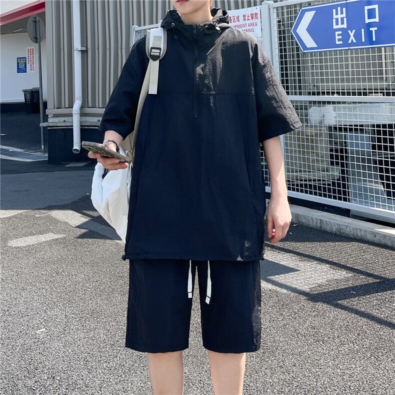 休闲运动短袖套装男夏季潮牌速干冰丝男士穿搭一整套,男装休闲套装,星座410-7