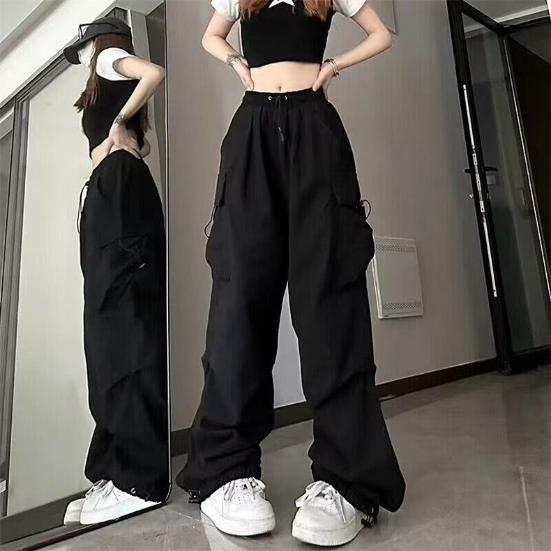 美式ins高街夏季高腰宽松显瘦百搭工装裤女抽绳束脚阔腿休闲裤子,男装工装外套,星座1210-1
