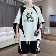 休闲运动套装夏季宽松阔版青少年学生短袖短裤一套A436-T68-P50，男装休闲套装，电商A436