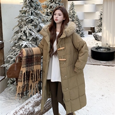 水衣源8822长款连帽狐狸毛领宽松阔版加厚保暖羽绒服女，女装羽绒服，水衣源