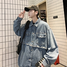 可拆卸牛仔夹克男韩版高街帅个性2023春秋新款ins外套W4637-P69，男装大码男装，星座412-2